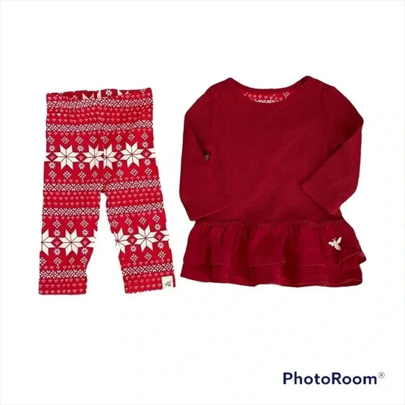 𝅺BURT’S‎ Bees thermal top and snowflake print pants set - Picture 1 of 4
